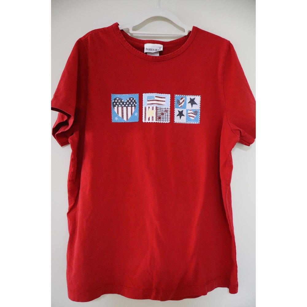 Americana Patriotic Vintage Fashion Bug T-Shirt XL Red Stars Stripes Heart Tee